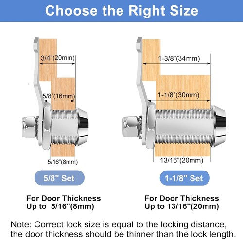 5/8' Cabinet Cam Lock Keyed Alike, Hook Cam, Tool Box 5/8 Inch 1 Pack, Chrome - Picture 2 of 7