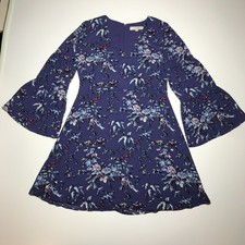 Ann Taylor Loft Purple Frosted Branch Floral V-Neck Bell Sleeve Dress Womens 8