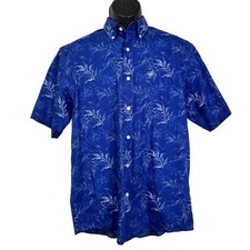 ARIAT Mens Short Sleeve Button Down Shirt Blue Leaf Print Wrinkle Free Size M