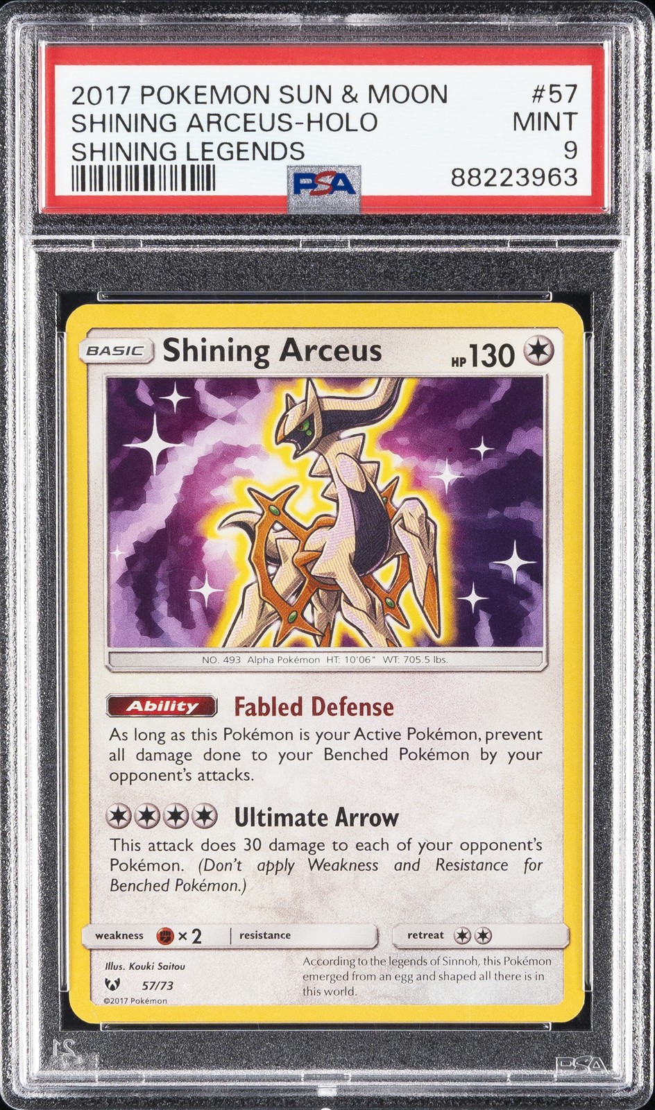 2017 POKEMON SUN & MOON SHINING LEGENDS #57 SHINING ARCEUS-HOLO PSA 9