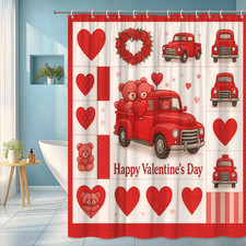 Cute Red Valentine's Day Shower Curtain with Bears and Hearts