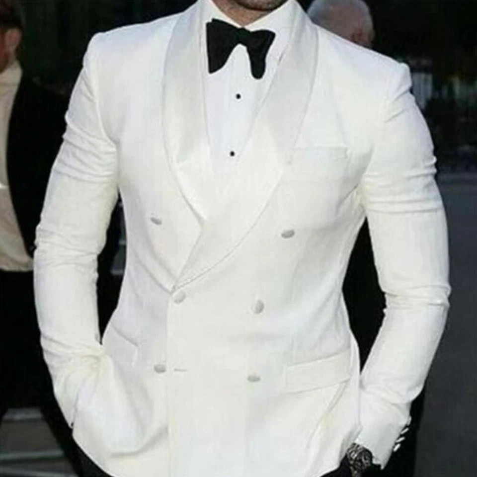 White Men's Suit Double Breasted Blazer Wedding Tuxedo Formal Prom Suit Custom