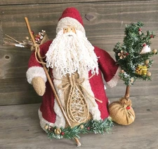 VTG Primative Christmas Santa Tree Topper Shelf Sitter  15" Tall Porcelain Face 