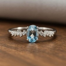 Blue Topaz Oval Ring 925 Sterling Silver December Birthstone Dainty Blue Ring