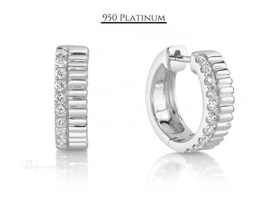 Pt950 Platinum Diamond Huggie Earrings - Diamond Hoop Studs for Women Gift