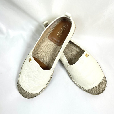 Lauren Ralph Lauren Espadrilles Slip On Shoes Womens Jute 7 Ivory Leather Flats