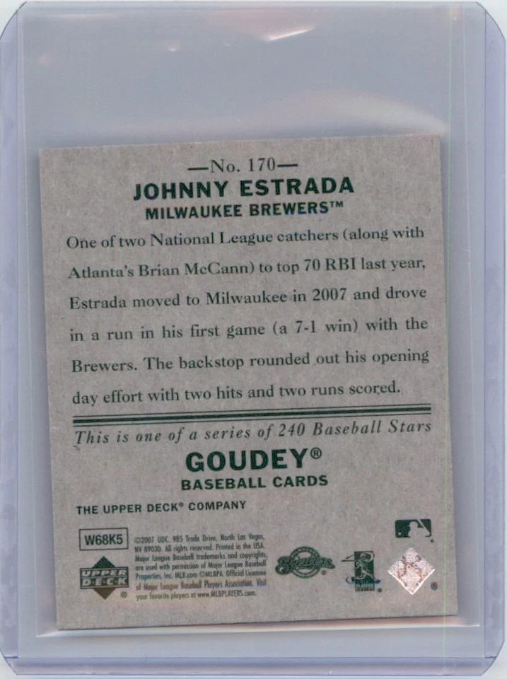 2007 Upper Deck Goudey Johnny Estrada Milwaukee Brewers #170 - Image 2 of 2