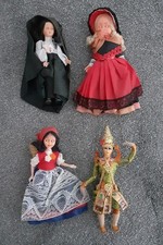 Collection of 4 Vintage Costume Dolls 6" - 7" High