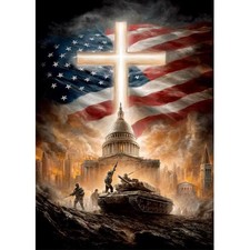 4th of July Diamond Art Kits for Adults, USA Flag Diamond Painting Cross Kit, 5D