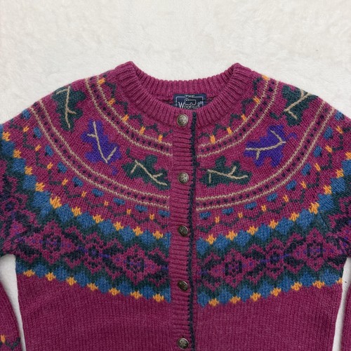 Vintage Woolrich Cardigan Sweater Womens Medium Purple Fair Isle Leaf Wool, Size M, $44 - Photo 2