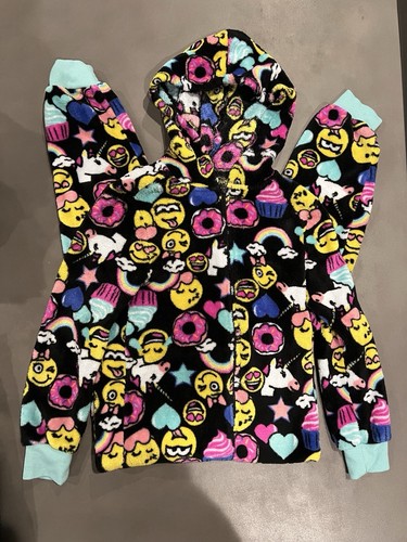 NEW Girls Malibu Sugar Black One Piece Plush Pajamas Sz S 7 8 - Picture 3 of 5
