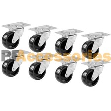 8 Pcs 2" Swivel Caster Wheels Hard Plastic Base with Top Plate & Bearing Set