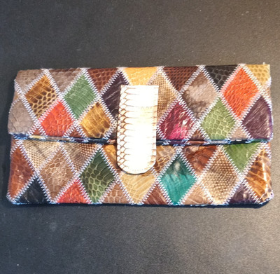 Multicolor Diamond Patchwork Quilted Clutch Bag Rectangle Snap Closure