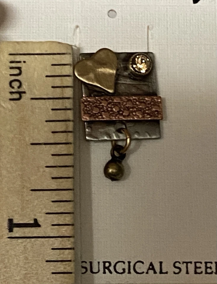 Novos Brincos de Prata Floresta Cobre Bronze Coração Aço Cirúrgico Artesanal - Imagem 4 de 4