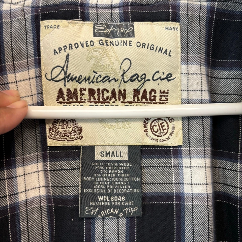 American Rag Wool Blend Jacket Bomber Plaid Lined Hooded Mens Small Preppy Thick - Image 4 of 4