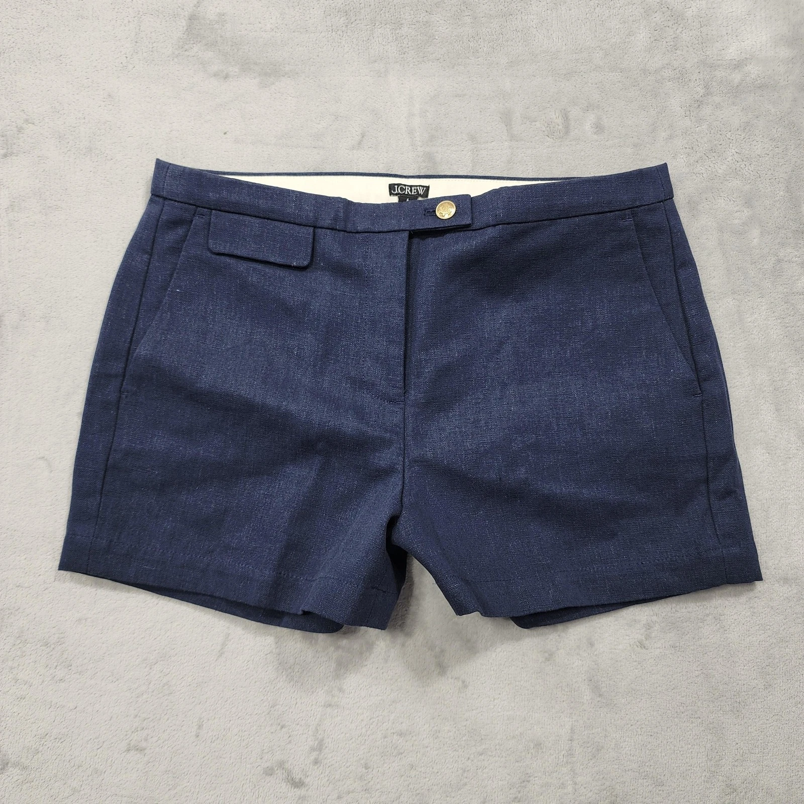 NEW J.Crew Shorts Women 6 Blue Linen Blend Chino Flat Front Textured Suit Summer