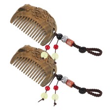 2 Pcs Sandalwood Comb for Women Hair Side Combs Cute Pocket Carved Wooden