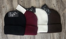 Unisex Lot of 4 Cuffed Ribbed Beanies Black/Burgundy/Creme/Brown One Size New