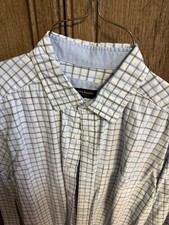Johnston & Murphy Men's Blue White Plaid Cotton Long Sleeve Button-Down Shirt