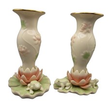 Vintage Lenox Frog 7" Candlesticks Pair Fine China Retired 2002 EUC
