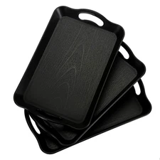 3 Pack Black Serving Trays with Handles16 x 11IN Rectangular Non Skid Multi-P...
