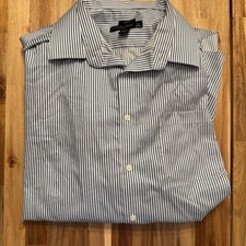 Pronto Uomo Mens Dress Shirt 18 32/33 Blue White Stripe Non-Iron Egyptian Cotton