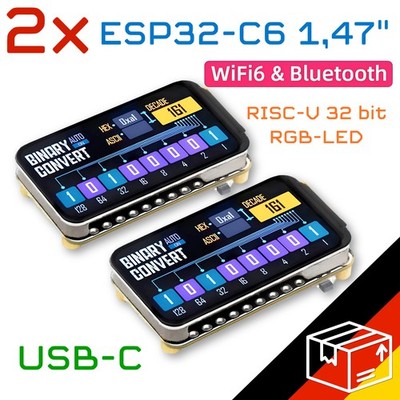 2x ESP32-C6 Original Waveshare 1,47'' Display 320x172 Kompakt WiFi 6 BLE5 MicroSD