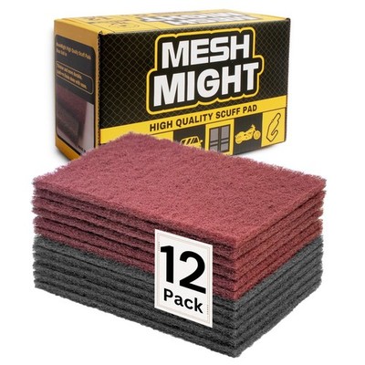 MeshMight 12-Pack 6x9 Scuff Pads - 6 Gray P800 + 6 Maroon P320, & 