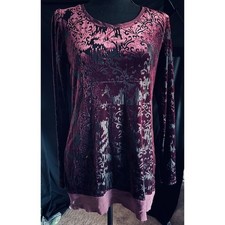 Simply Vera Vera Wang Womens Small Burgundy Burnout Velvet Damask Tunic Top