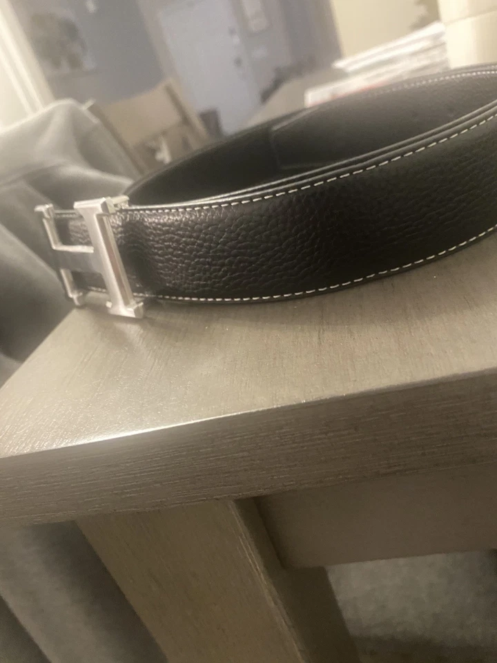 Hermes Black Leather Belt Silver/Chrome Buckle Mens Waist Size 32-36 - Image 2 of 4
