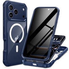 Privacy Case for iPhone 17 Pro Max with Tempered Glass Screen Protector Deep Blu