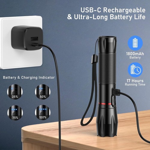 BLUKAR Torcia LED Ricaricabile, Super Luminoso Zoomabile e Potente, 5 Modalità - Foto 5 di 9