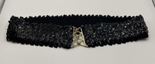 Women's Black Sequin DISCO BLING 70's Vintage Elastic Designer Belt Small