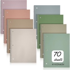 8 Pcs 1 Subject Spiral Notebook for Work College Ruled 8 x 10 1/2 Inch Spiral...