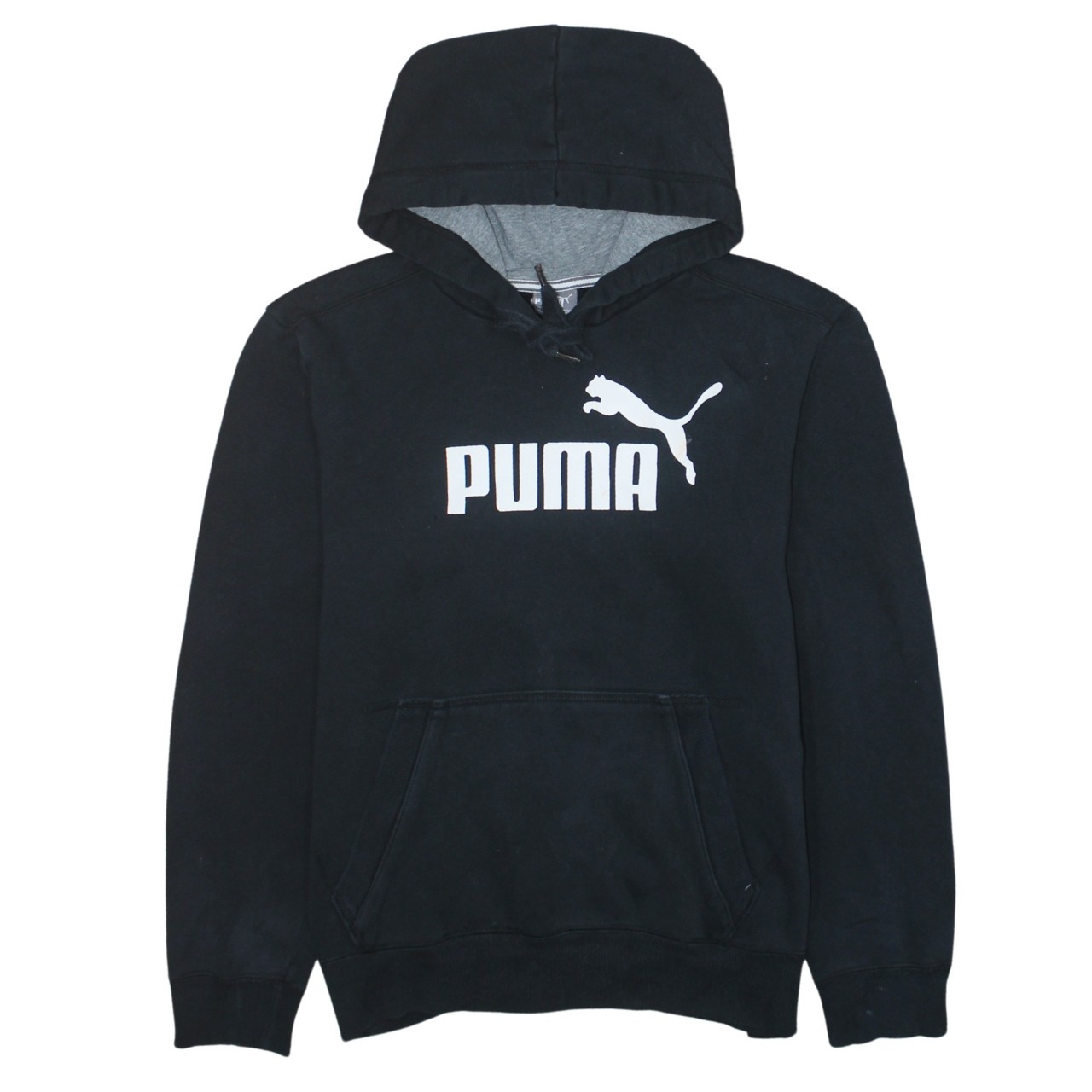Puma Mens Hoodie Black Fleece Graphic Logo Hooded Pouch Pullover Sweatshirt S