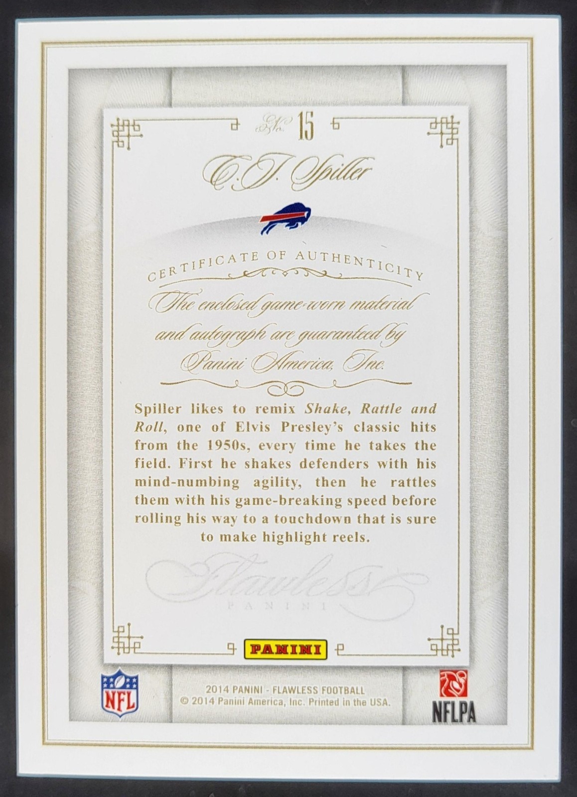 2014 Panini Flawless C.J. Spiller Patches Auto Emerald /5 #15 Buffalo Bills SO view 2