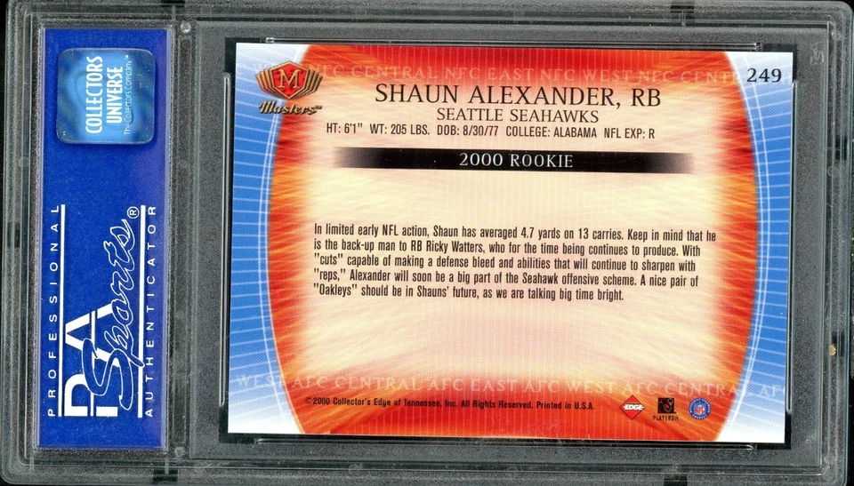 2000 Collector's Edge Masters - Shaun Alexander (RC) Masters #249 Retail PSA 9 - Image 2 of 2