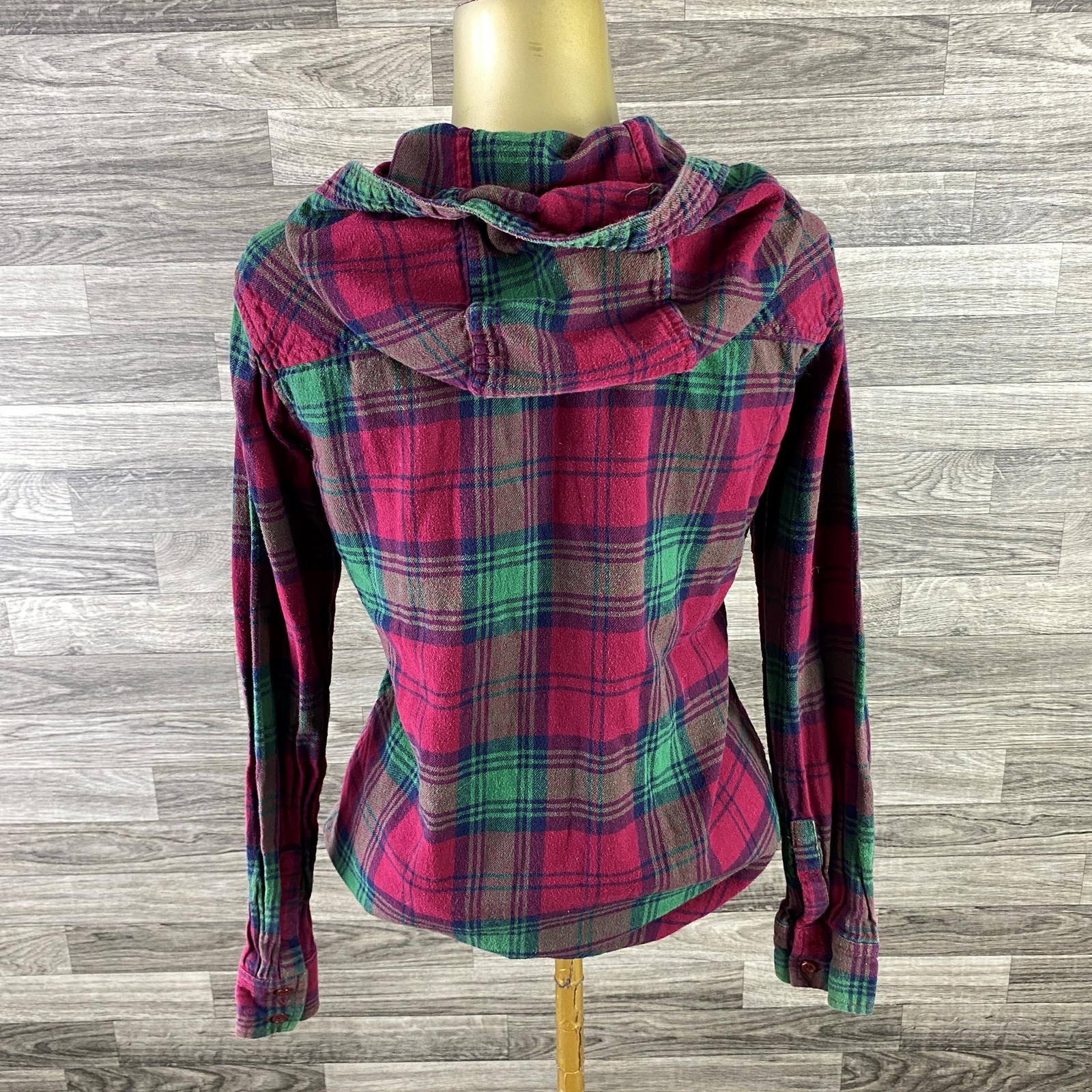 THREAD + SUPPLY Button Down Maroon Plaid Flannel … - image 3