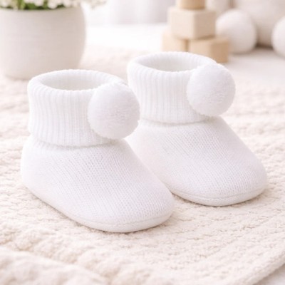 White Acrylic Booties with pom pom
