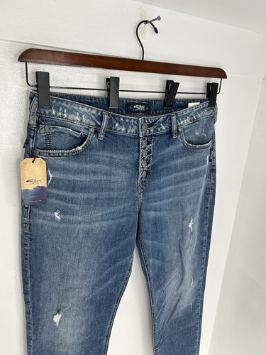Silver Jeans NWT Avery Slim Crop Denim Pants Womens Size 34x25 Button Fly $79 - Picture 4 of 16