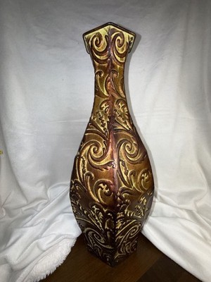 Decorative Embossed Scrollwork Ceramic Vase 18 Inch Tall
