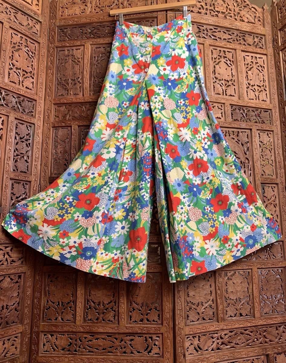Vintage 60s 70s Palazzo Pants Ultra Wide Leg Floral Flower Power
