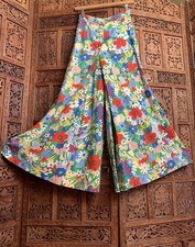 Vintage 60s 70s Palazzo Pants Ultra Wide Leg Floral Flower Power Print Cotton