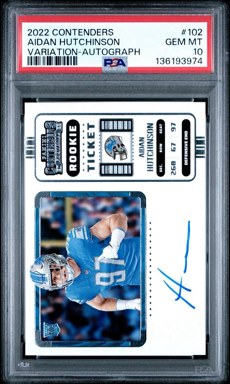 2022 Panini Contenders Aidan Hutchinson Rookie Auto PSA 10 #102 Lions
