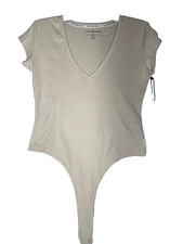 calvin klein jeans women- cap -sleeve V bodysuit cream color size L