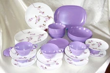 Vintage 44pc Texas-Ware PMC Purple Flower Melamine Melmac Dish Set Service for 8