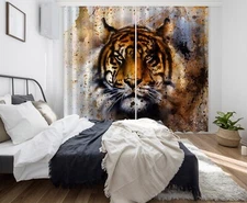 3D Retro Tiger ZHUA4381 Animal Photo Curtain Window Blockout Fabric Amy 2023