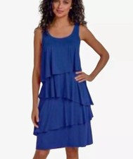 Soft Surroundings Women's Sz Small Blue Sleeveless Tiered Jersey Dress