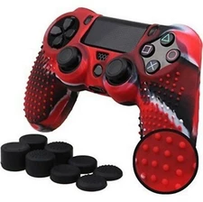 Fits PS4 Controller Silicone Grip Cover Red + (8) Multi Thumb Caps