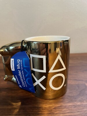 PlayStation PS Gold Chrome DualShock Controller Mug Coffee Cup EXCLUSIVE Rare